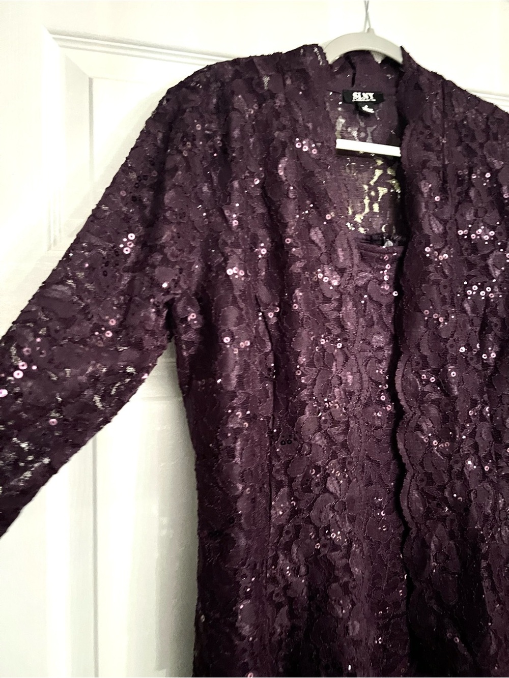 NEW SLNY Fashions New York Women's 2 pc. Purple Sequin Lace Sleeve Dress Size 6.